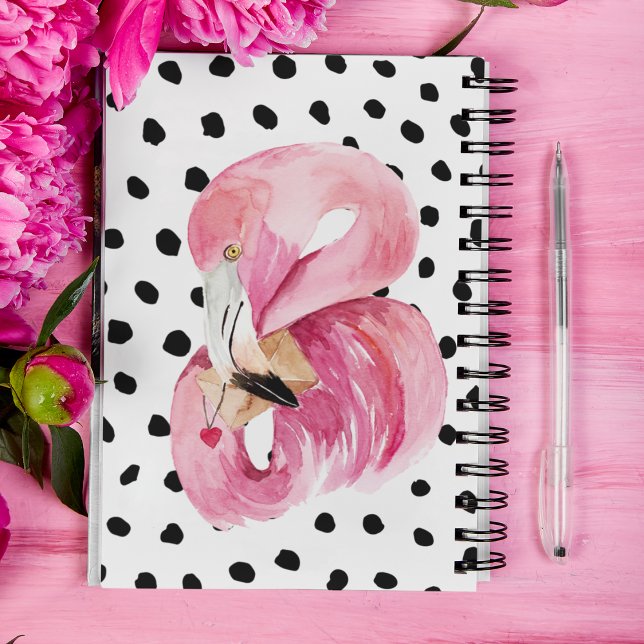 Modern Exotic Pink Watercolor Flamingo & Dots Notebook (Creator Uploaded)