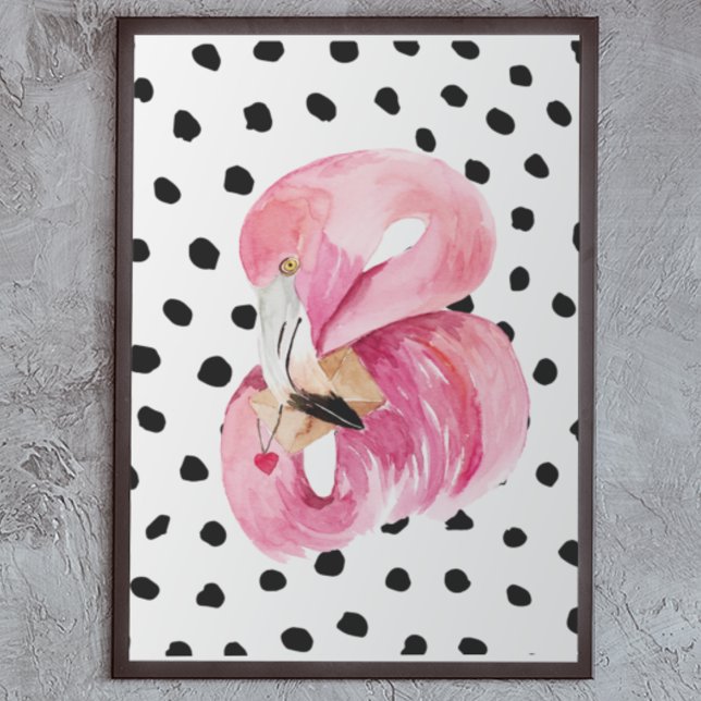 Modern Exotic Pink Watercolor Flamingo & Dots Poster (Creator Uploaded)