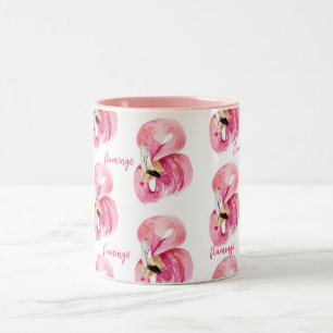 Modern Exotic Pink Watercolor Flamingo Pattern Two-Tone Coffee Mug