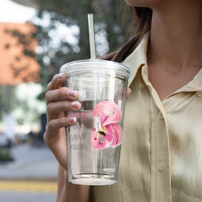 Modern Exotic Pink Watercolor Flamingo With Quote Acrylic Tumbler (Creator Uploaded)