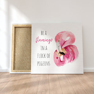 Modern Exotic Pink Watercolor Flamingo With Quote Canvas Print