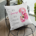 Modern Exotic Pink Watercolor Flamingo With Quote Cushion<br><div class="desc">Modern Exotic Pink Watercolor Flamingo With Quote</div>