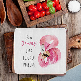 Modern Exotic Pink Watercolor Flamingo With Quote Cutting Board