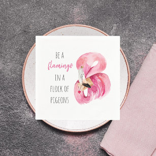 Modern Exotic Pink Watercolor Flamingo With Quote Napkin