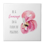 Modern Exotic Pink Watercolor Flamingo With Quote Tile<br><div class="desc">Modern Exotic Pink Watercolor Flamingo With Quote</div>
