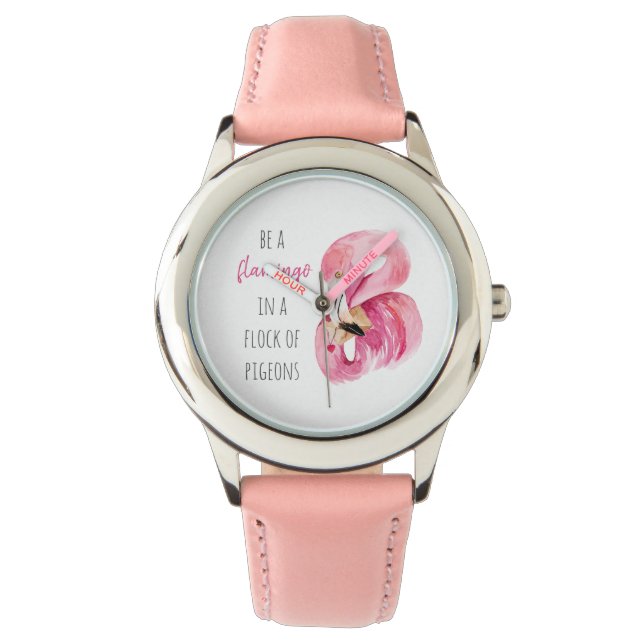 Modern Exotic Pink Watercolor Flamingo With Quote Watch (Front)