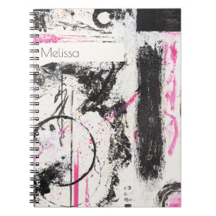 Modern expressive pink and black abstract painted notebook