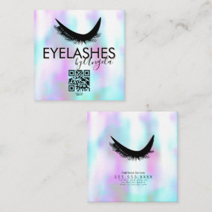 Modern Eyelashes Salon Beauty Faux Holographic  Square Business Card
