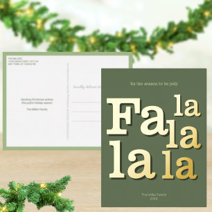 Modern Fa La Green Simple Chic Trendy Gold Foil Holiday Postcard
