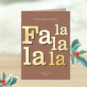 Modern Fa La Mocha Simple Minimal Chic Gold Foil Holiday Card