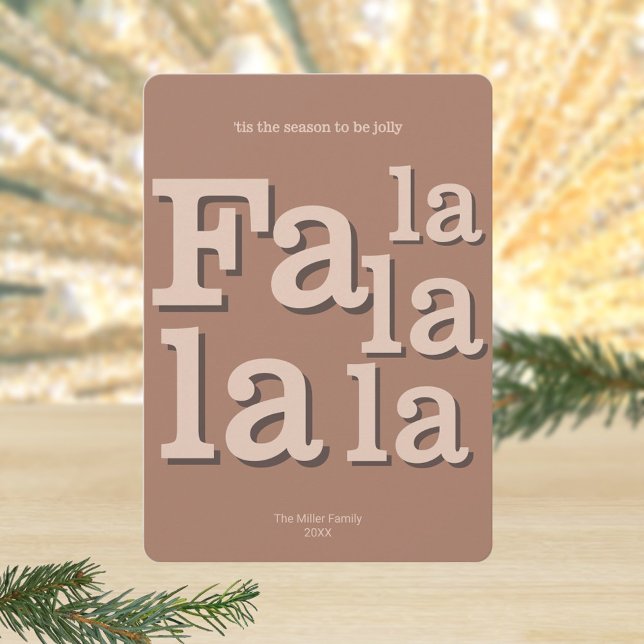 Modern Fa La Mocha Simple Typography Chic Holiday Card (Fa la la la la typography Christmas cards in mocha brown)