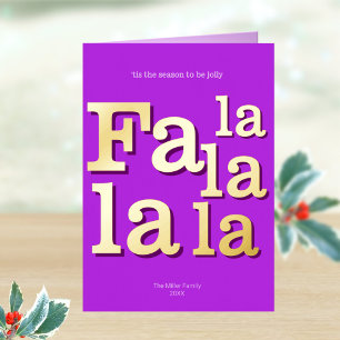 Modern Fa La Purple Simple Minimal Chic Gold Foil Holiday Card