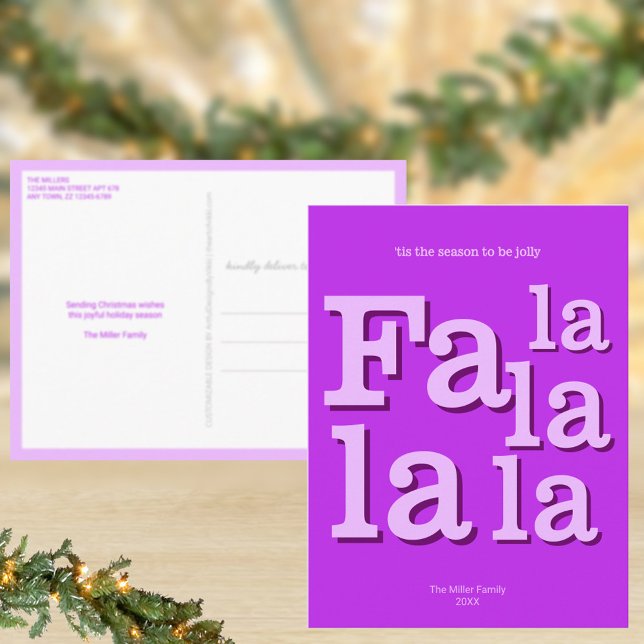 Modern Fa La Purple Simple Minimal Christmas Postcard (Christmas postcards are a fun way to reach out during the holidays)