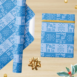 Modern Fa La Sky Blue Simple Christmas Add Name Wrapping Paper
