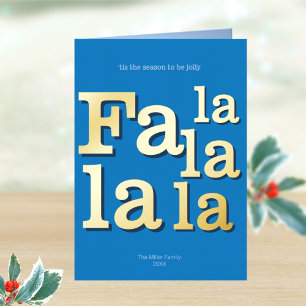 Modern Fa La Sky Blue Simple Minimal Chic Gold Foil Holiday Card