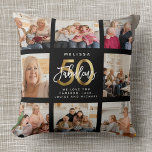 Modern Fabulous 50th Birthday Photo Collage Gold  Cushion<br><div class="desc">A beautiful,  modern gift for a 50th birthday gift: A trendy Instagram photo collage pillow with your personal message and name around a minimalist chic FABULOUS 50 gold script calligraphy design for that special keepsake packed with years of memories. This is the black and gold version.</div>