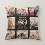 Modern Fabulous 50th Birthday Photo Collage Gold  Cushion<br><div class="desc">A beautiful,  modern gift for a 50th birthday gift: A trendy Instagram photo collage pillow with your personal message and name around a minimalist chic FABULOUS 50 gold script calligraphy design for that special keepsake packed with years of memories. This is the black and gold version.</div>