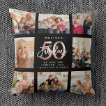 Modern Fabulous 50th Birthday Photos Rose Gold Cushion<br><div class="desc">A beautiful,  modern gift for a 50th birthday gift: A trendy Instagram photo collage pillow with your personal message and name around a minimalist chic FABULOUS 50 rose gold script calligraphy design for that special keepsake packed with years of memories. This is the black and rose gold version.</div>