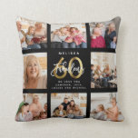 Modern Fabulous 60th Birthday Photo Collage Gold  Cushion<br><div class="desc">A beautiful,  modern gift for a 60th birthday gift: A trendy Instagram photo collage pillow with your personal message and name around a minimalist chic FABULOUS 60 gold script calligraphy design for that special keepsake packed with years of memories. This is the black and gold version.</div>