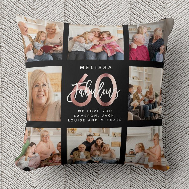 Modern Fabulous 60th Birthday Photos Rose Gold Cushion (Creator Uploaded)