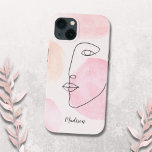 Modern Face Line Art Custom Name iPhone 13 Case<br><div class="desc">This modern, minimal, and feminine phone case is decorated with an original line drawing of a face on a pastel background in shades of blush pink. Customise this phone case with your name or make it a monogram. Use the Design Tool to change the text size, style, or colour. As...</div>
