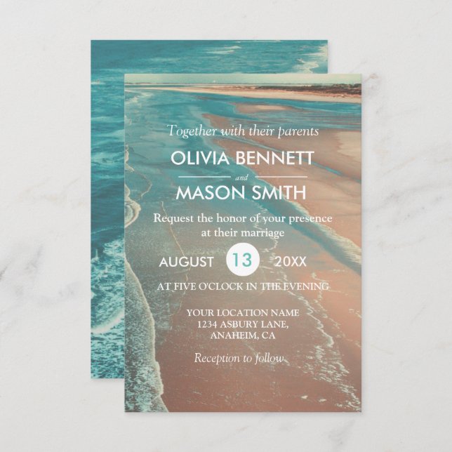 Modern Fade Tropical Beach Sea Wedding Card (Front/Back)