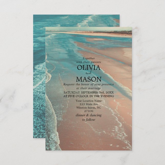 Modern Fade Tropical Beach Sea Wedding Card (Front/Back)