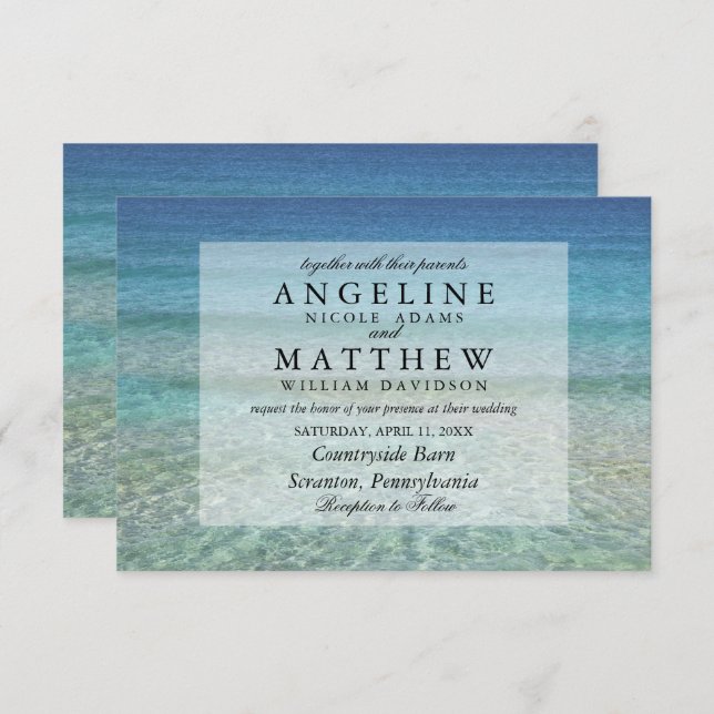 Modern Fade Tropical Beach Sea Wedding Card (Front/Back)
