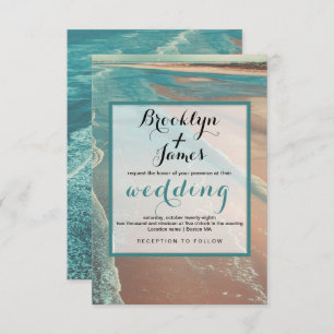 Modern Fade Tropical Beach Sea Wedding Card