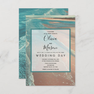 Modern Fade Tropical Beach Sea Wedding Card