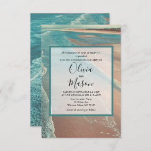 Modern Fade Tropical Beach Sea Wedding Card