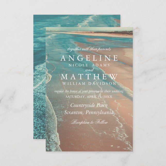 Modern Fade Tropical Beach Sea Wedding Card (Front/Back)
