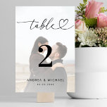 Modern Faded Photo Elegant Heart Script Wedding    Table Number<br><div class="desc">This stylish table number would be a great addition to your wedding celebration. Easily add your own details by clicking on the "personalise" option. 🌸 PLEASE NOTE: The size of this card is 3.5" x 5". If you’d like a larger size, please contact me before 💖 making your purchase. 📨...</div>