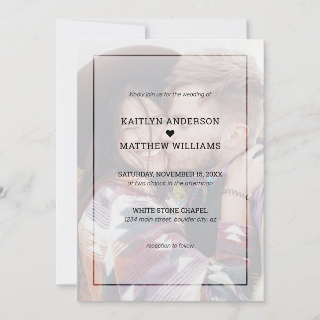 Modern Faded Photo Minimalist Typography Wedding Invitation (Front)