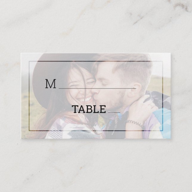 Modern Faded Photo Minimalist Typography Wedding Place Card (Front)