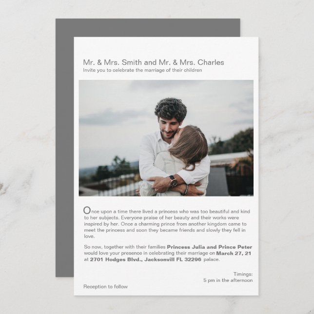 Modern Fairytale Love Story, Photo Wedding Invitation (Front/Back)