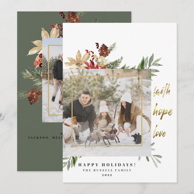 Modern Faith Hope Love 2-Picture Merry Christmas Holiday Card (Front/Back)