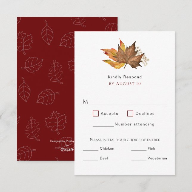 Modern Fall Autumn Leaves Simple Wedding  RSVP Card (Front/Back)