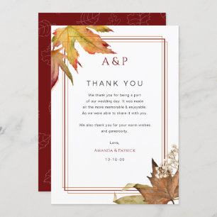 Modern Fall Autumn Leaves Wedding thank you cards