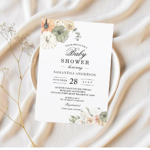 Modern Fall Baby Shower   Watercolor Pumpkin Invitation