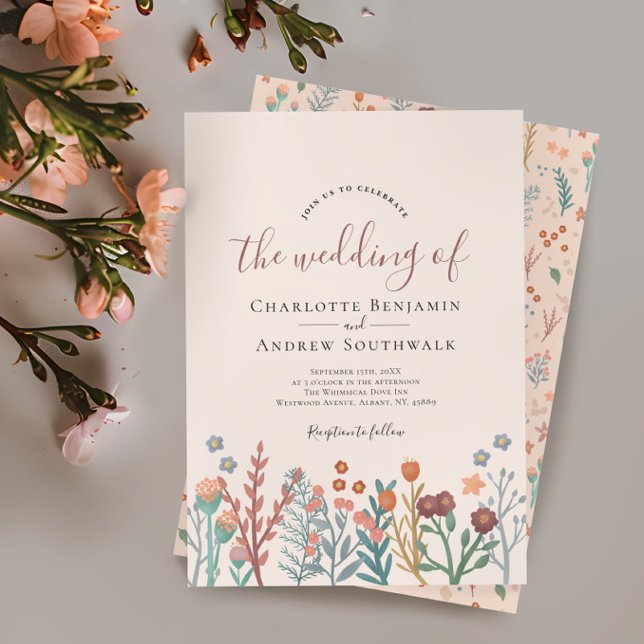 Modern Fall Boho Wildflowers Wedding Invitation (Creator Uploaded)