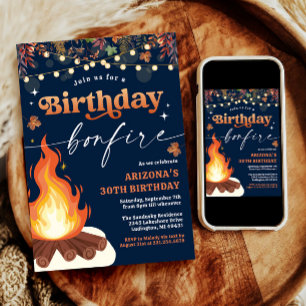 Modern Fall Bonfire Birthday, Bonfire Bash Invitation