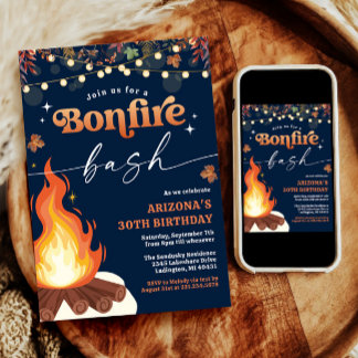 Modern Fall Bonfire Invitation, Bonfire Bash Invitation