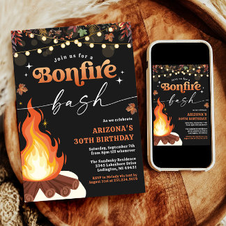 Modern Fall Bonfire Invitation, Bonfire Bash Invitation
