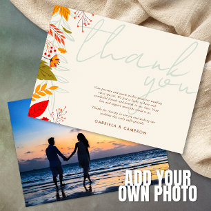 Modern Fall Bright Floral Simple Ivory Wedding Thank You Card