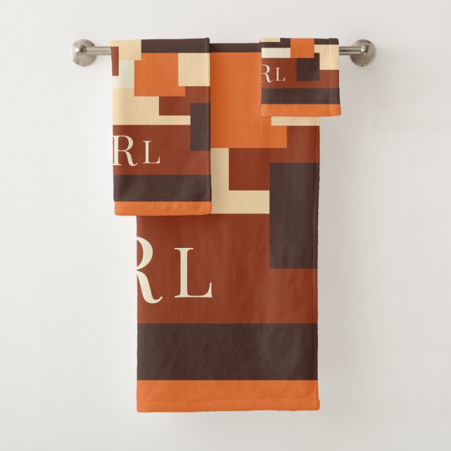Modern Fall Colour Block Personalised Bath Towel Set (Insitu)