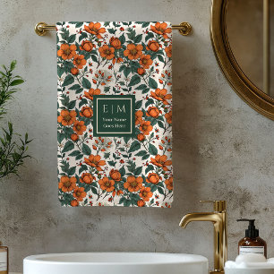 Modern Fall Floral Pastel Sage Custom Name Towel