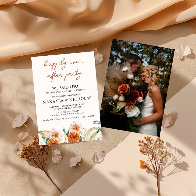Modern Fall Floral Photo Elopement Announcement (Creator Uploaded)