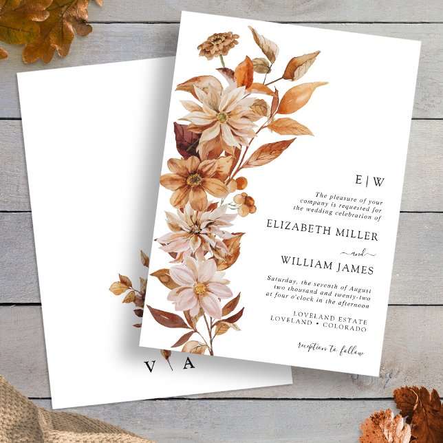 Modern Fall Floral Wedding Invitation (Modern Fall Floral Wedding Invitation Monogrammed by Painted Paperie
)