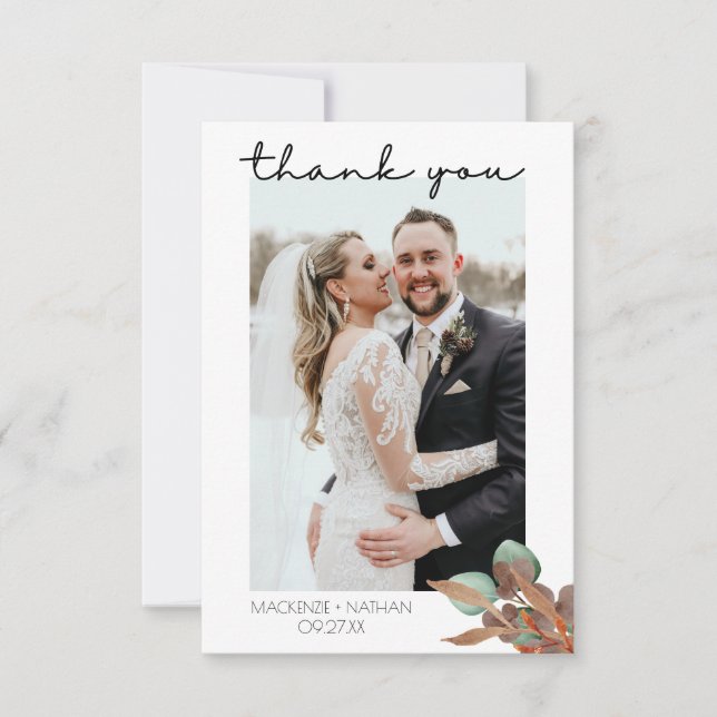 Modern Fall Foliage Autumn Wedding Thank You Card (Front)